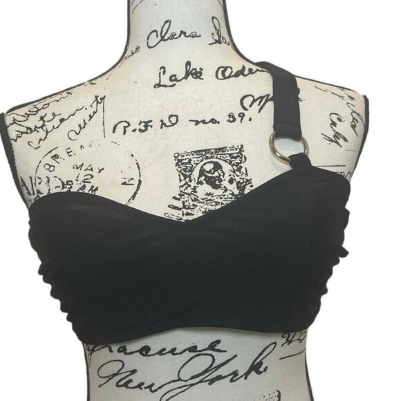 Y2K APOSTROPHE BIKINI TOP BRALETTE CRISSCROSS STRAP SZ L BLACK /PADDINGS BEACHY - Picture 3 of 16